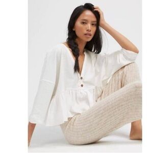 Free People We The Free Dallas Oversized Peplum Top White Bohemian Boxy MEDIUM